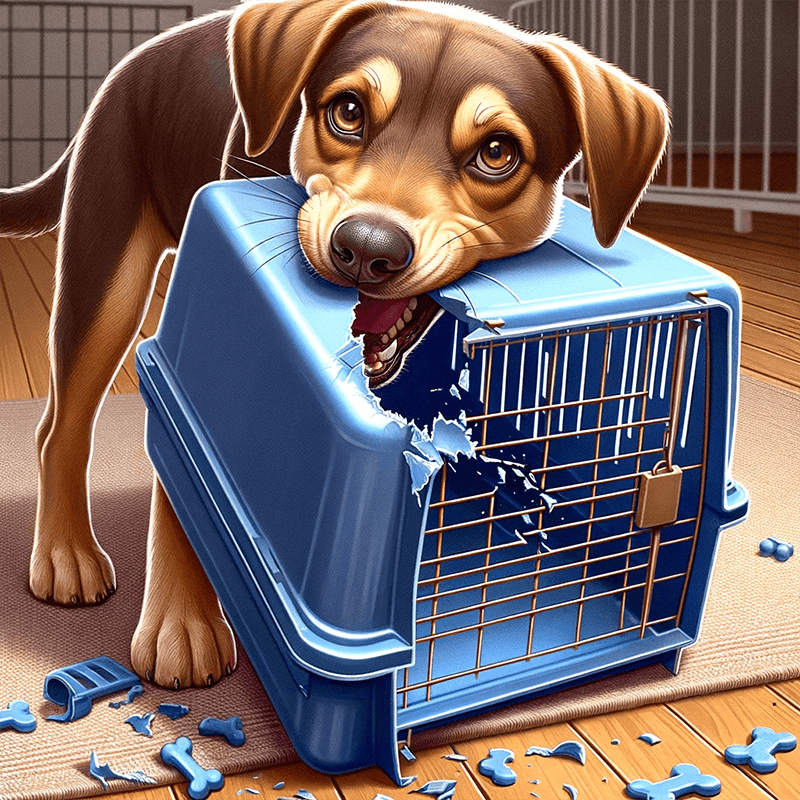 dog chewing a plastic crates